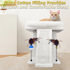 Cozy Beige Cat Tree with Condo, Scratch Post, Hammock & Fun Hanging Balls for Your Feline Friends