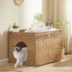 Handwoven Rattan Cat Litter Box Cabinet — Boho Woven Furniture with Washable Tray