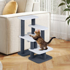 2-in-1 Cat Stairs Cat Tree Tower with Scratching Posts and Hanging Toy Ball-Gray