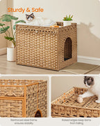 Handwoven Rattan Cat Litter Box Cabinet — Boho Woven Furniture with Washable Tray