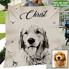 Personalized Pet Pen Art Portrait Fleece Throw Blanket - Upload Photo - Gift Idea For Dog/Cat Lover