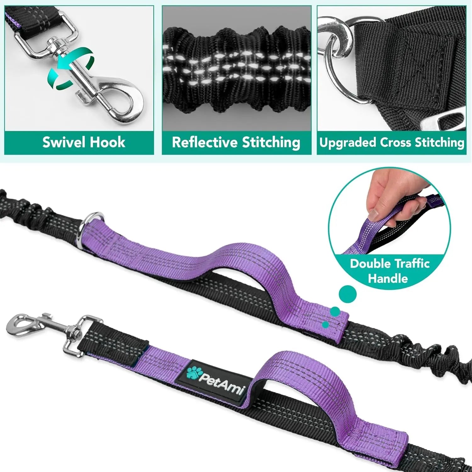 Hands Free Dog Leash Dual Bungee Waist Belt Adjustable Running Walking 2 Dogs