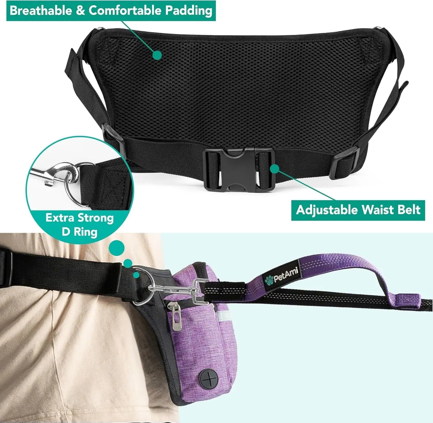 Hands Free Dog Leash Dual Bungee Waist Belt Adjustable Running Walking 2 Dogs