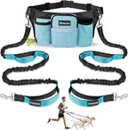 Hands Free Dog Leash Dual Bungee Waist Belt Adjustable Running Walking 2 Dogs