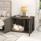 Hidden Cat Litter Box Enclosure Furniture with Divider-Oak