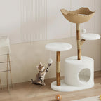 Real Wood Modern Cat Tree Tower With Wicker Scratching Post