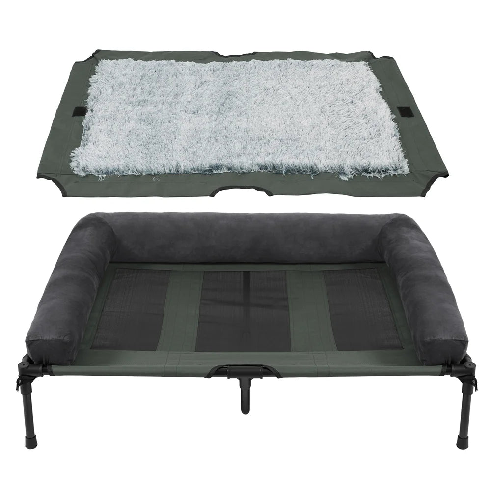 Raised Dog Bed with Cooling Breathable Mat and Soft Plush