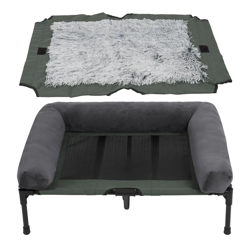 Raised Dog Bed with Cooling Breathable Mat and Soft Plush