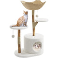 Real Wood Modern Cat Tree Tower With Wicker Scratching Post