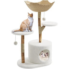 Real Wood Modern Cat Tree Tower With Wicker Scratching Post