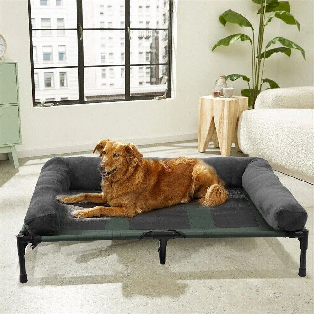 Raised Dog Bed with Cooling Breathable Mat and Soft Plush