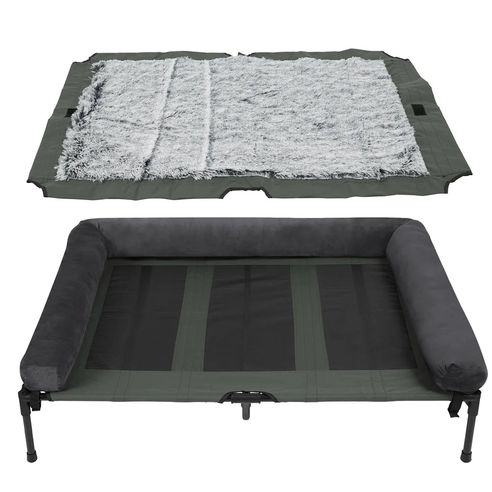 Raised Dog Bed with Cooling Breathable Mat and Soft Plush