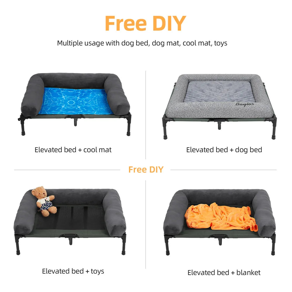 Raised Dog Bed with Cooling Breathable Mat and Soft Plush