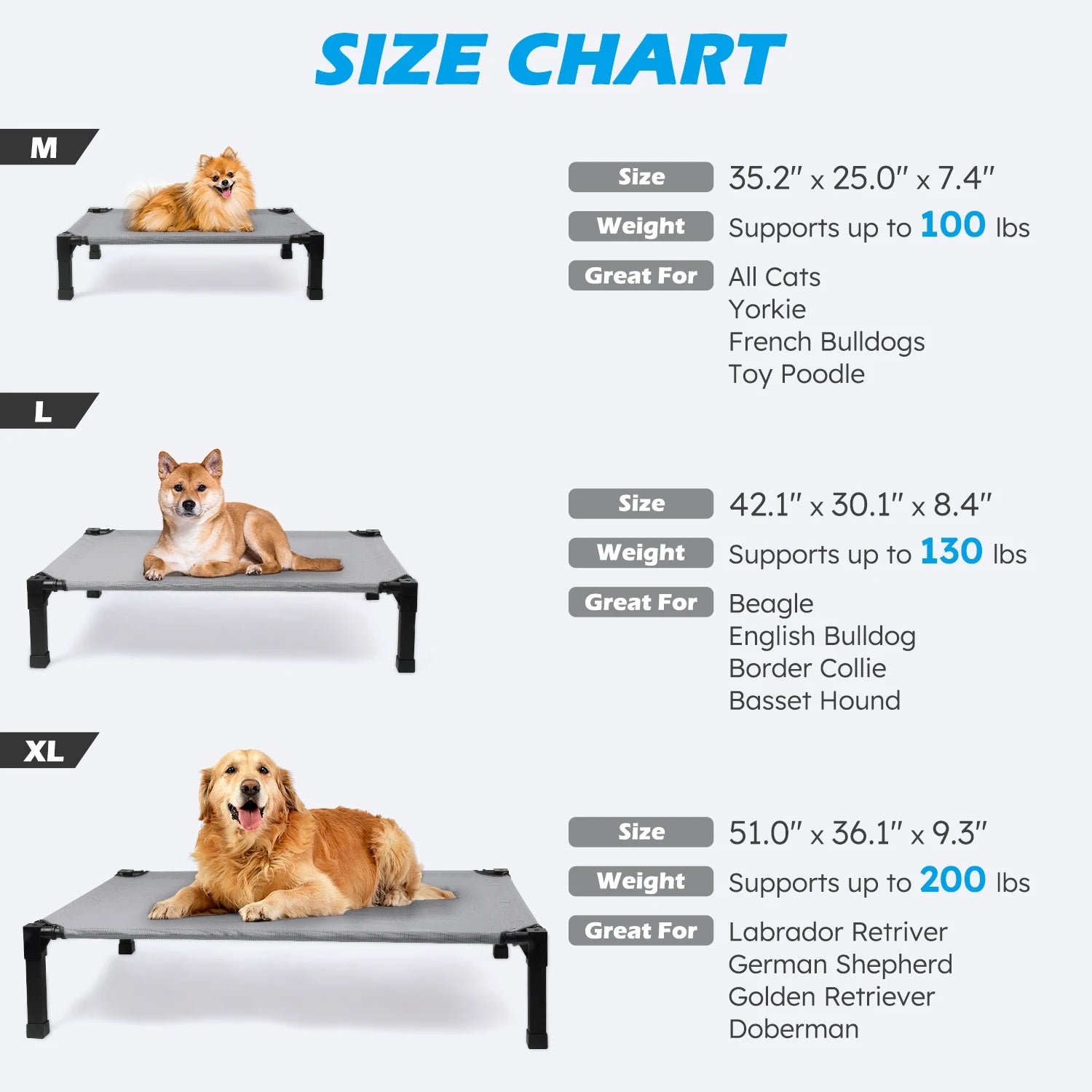 Cooling Raised Pet Cot with Chew Proof Washable Breathable Mesh and Metal Frame