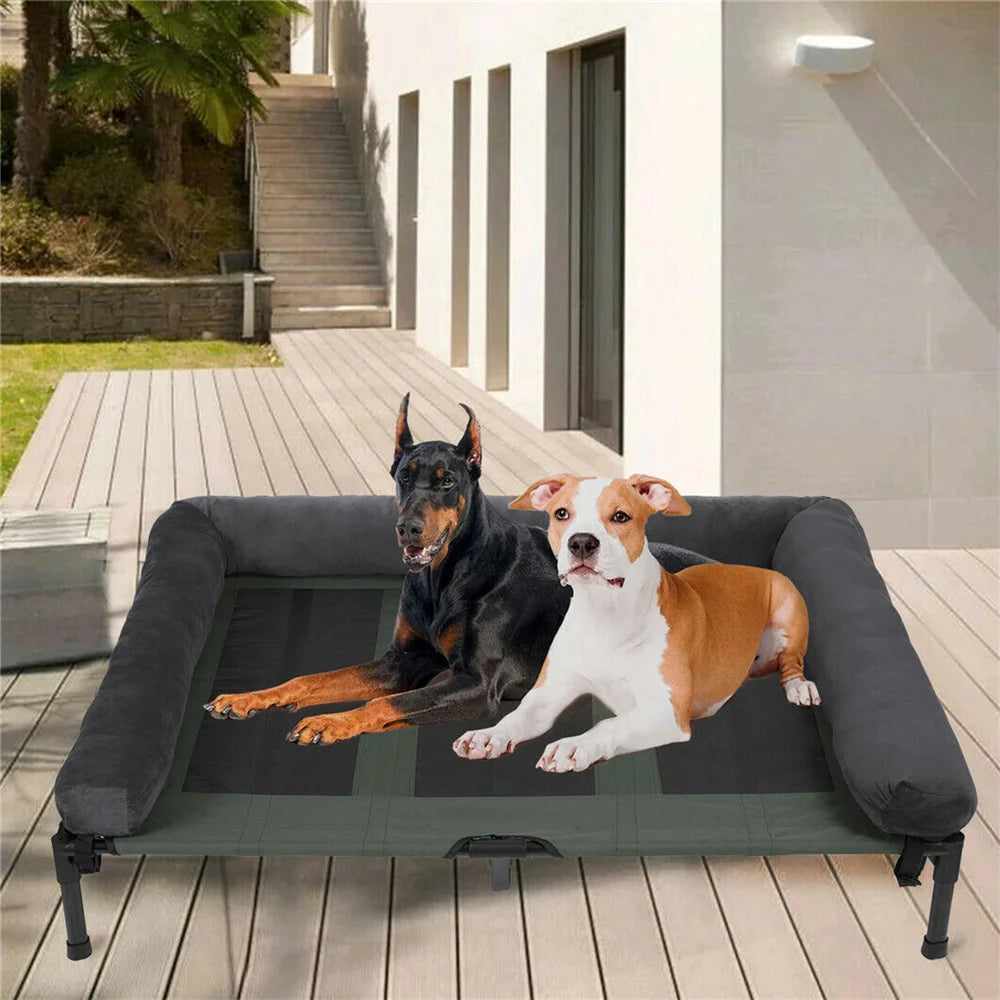 Raised Dog Bed with Cooling Breathable Mat and Soft Plush