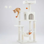 56.3" Multi-Cat Tree Tower Hammock, Condo & Scratching Posts for Indoor Cats