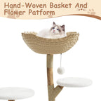 Real Wood Modern Cat Tree Tower With Wicker Scratching Post