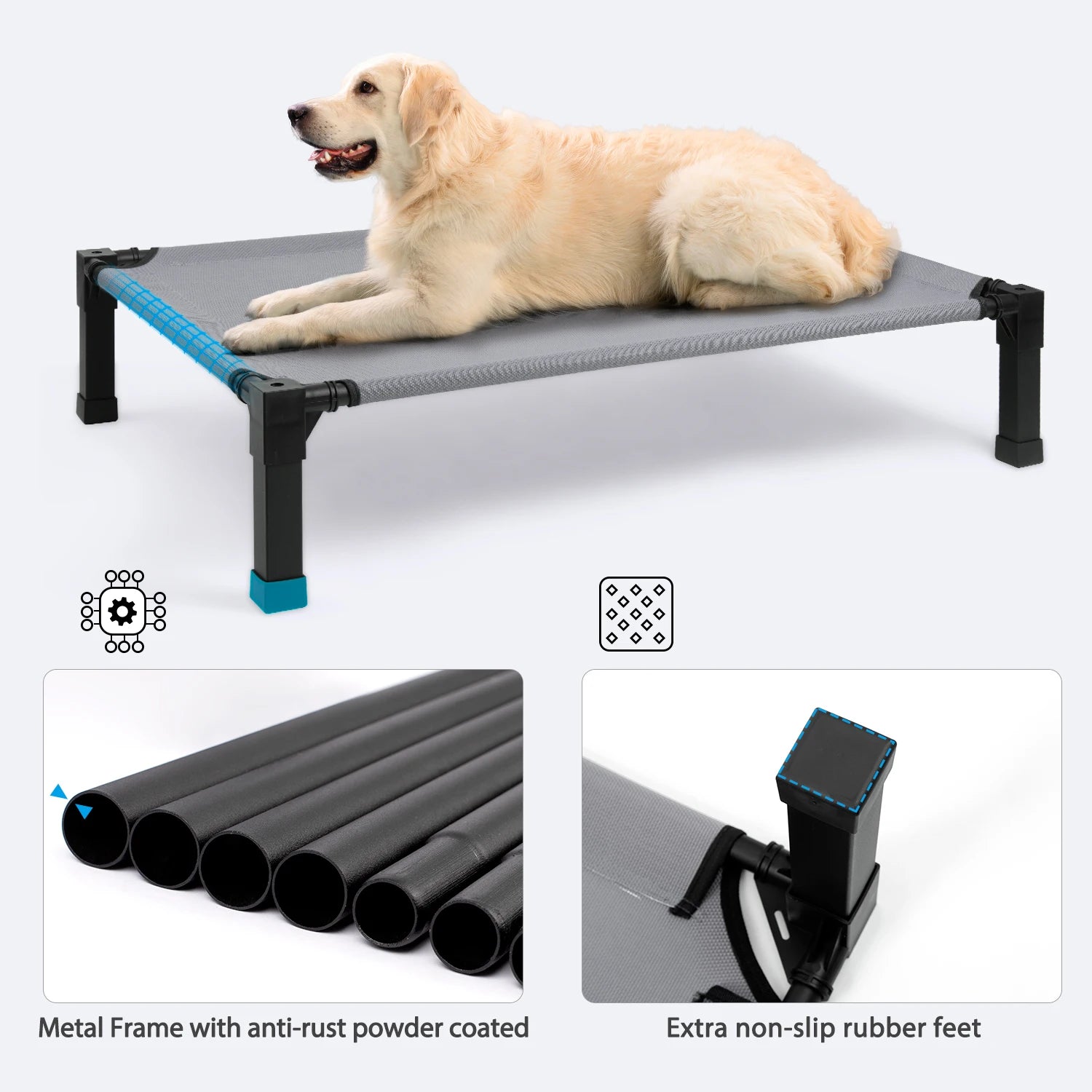 Cooling Raised Pet Cot with Chew Proof Washable Breathable Mesh and Metal Frame