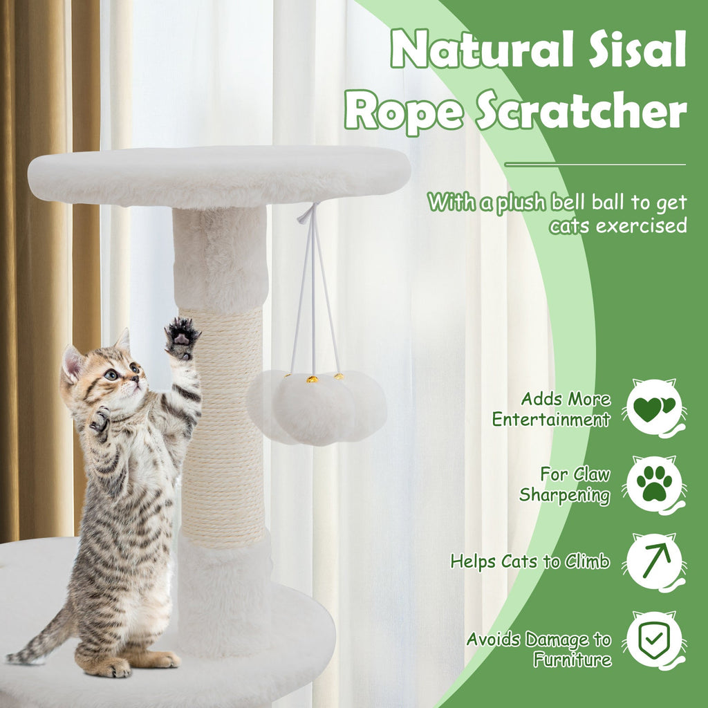 Cat Tree with Litter Box Enclosure with Cat Condo-White