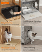 Handwoven Rattan Cat Litter Box Cabinet — Boho Woven Furniture with Washable Tray