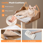 48 Inch Wooden Cat Tree with 2-Floor Condo and Washable Cushions-Natural
